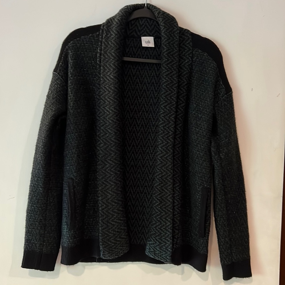 Cabi Womens Green Fireside Open Knit Long sleeve Cardigan Sweater Small